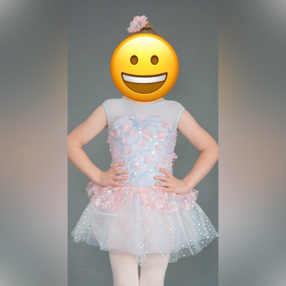 Weissman Blue and Pink Dance Costume with Floral Details